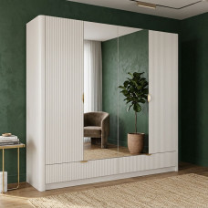 Шафа розпашна чотиридверна з телескопічними напрямними Perfect Home Lante 4D2S/213 213x208,4x54,6 Бежевий (золоті ручки) (PFH-091124)