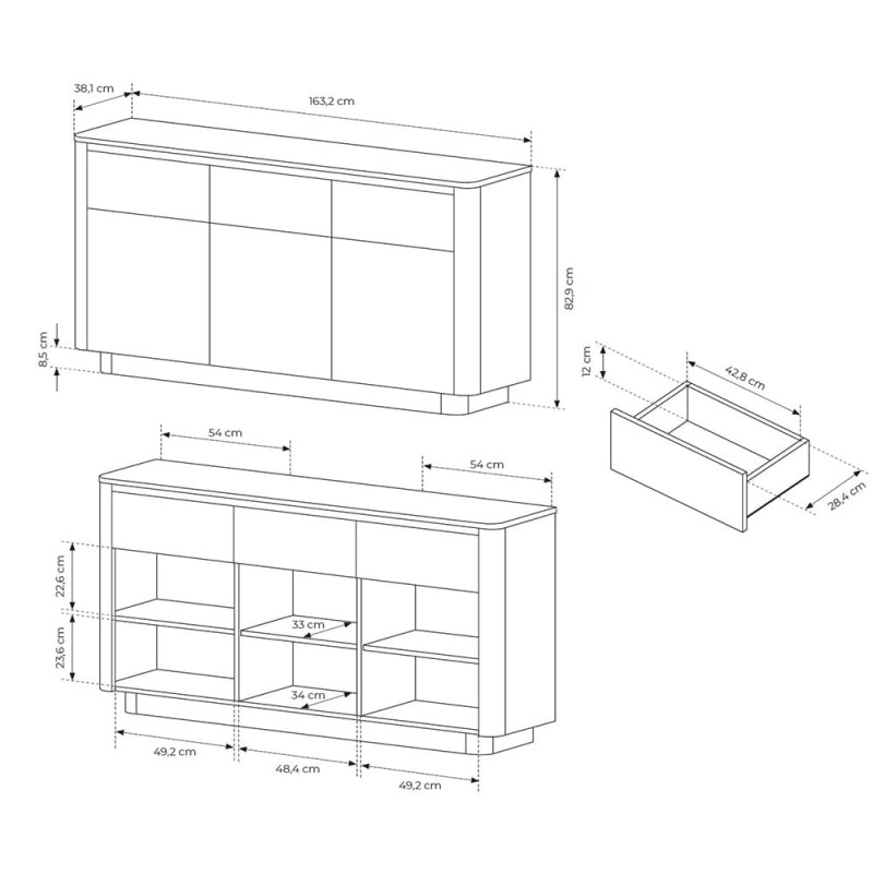 Комод з телескопічними напрямними Perfect Home Torro 3D3S/163 163,2x82,9x38,1 Дуб кремона/Чорний (PFH-091415)