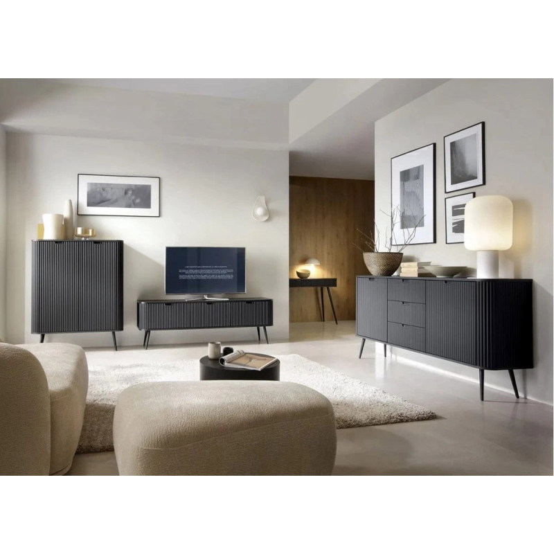 Комод з телескопічними напрямними Perfect Home Zova KSZ168 2D3S 168x87x39 Чорний (чорні ніжки) (PFH-091370)
