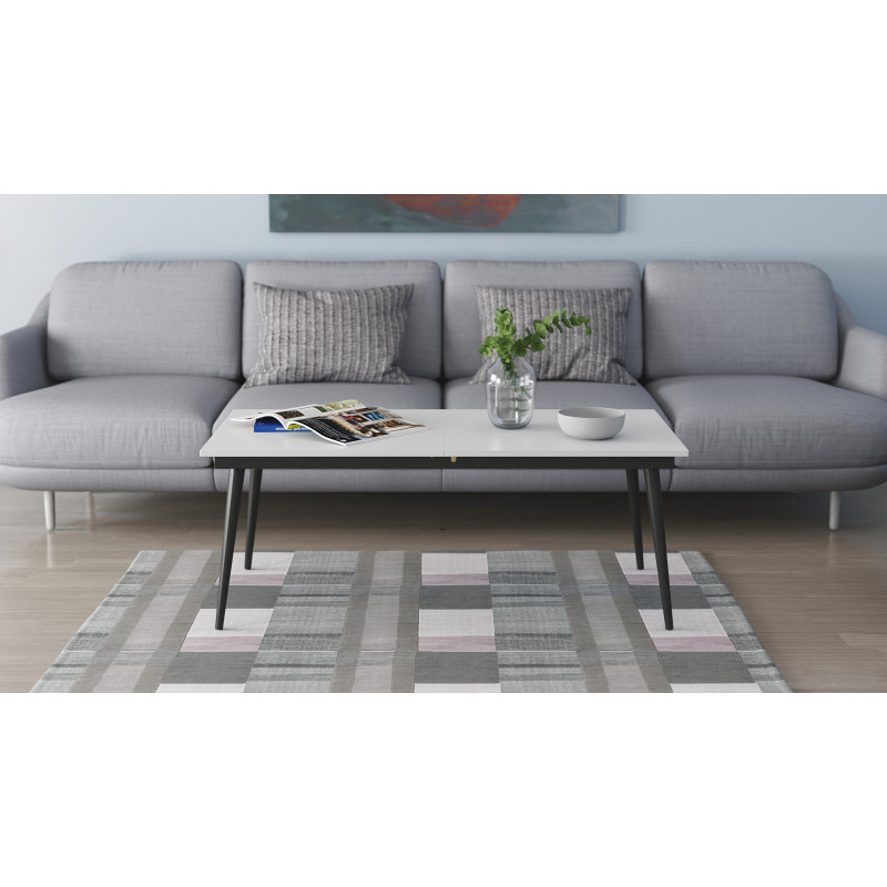 Стіл трансформер журнальний Dandi Small Ferrum-decor 45x120 160)x60 Чорний метал ДСП Білий 16 мм (FRD-106791)