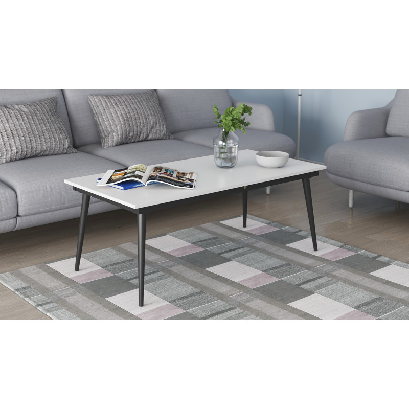 Стіл трансформер журнальний Dandi Small Ferrum-decor 45x120 160)x60 Чорний метал ДСП Білий 16 мм (FRD-106791)