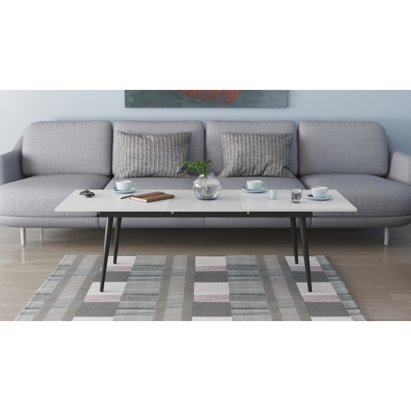 Стіл трансформер журнальний Dandi Small Ferrum-decor 45x120 160)x60 Чорний метал ДСП Білий 16 мм (FRD-106791)