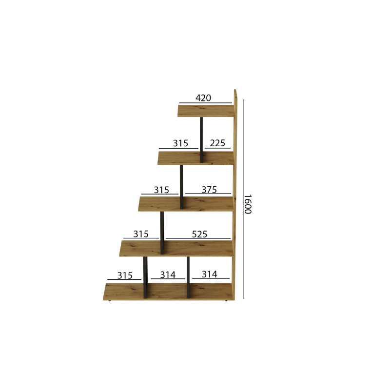 Этажерка Ferrum-decor Стелла 1600x1020x300 Черный металл ДСП Дуб Артизан (FRD-105491)