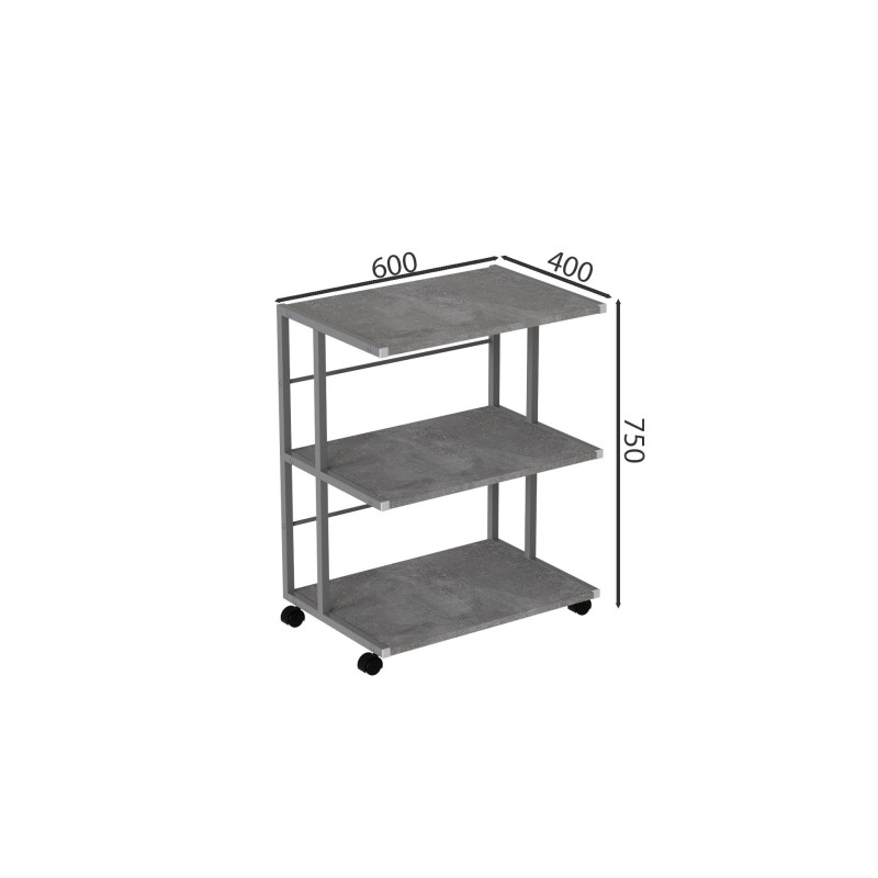 Этажерка на колесиках Ferrum-decor Камило 75x40x60 металл Серый ДСП Бетон 16мм (FRD-102553)