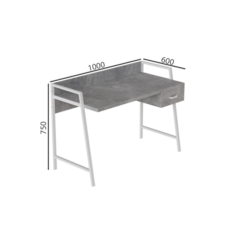 Письмовий стіл Ferrum-decor Комфорт 750x1200x600 Білий метал ДСП Бетон 32 мм (FRD-103463)