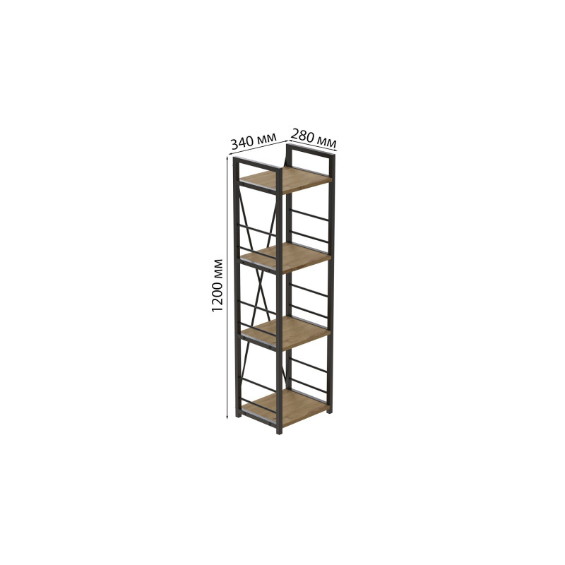 Этажерка 4/34 Ferrum-decor Серии Конект 120x34x28 черный ДСП Дуб Артизан 16мм (FRD-104273)