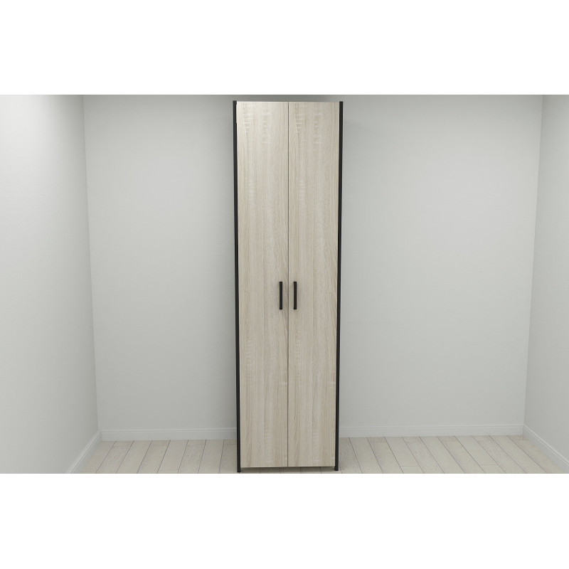 Шкаф Гардероб Уни секция 6 серии Конект Ferrum-decor 220x60x50см Черный металл ДСП Дуб Сонома 16 мм (FRD-104573)