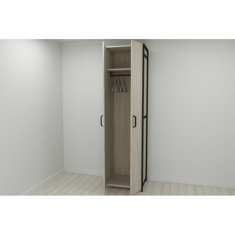 Шкаф Гардероб Уни секция 6 серии Конект Ferrum-decor 220x60x50см Черный металл ДСП Дуб Сонома 16 мм (FRD-104573)