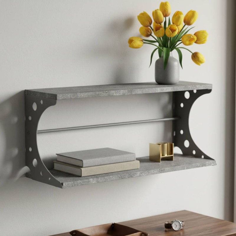 Полка настенная Ferrum-decor Букин 330x600x240 металл Серый ДСП Бетон 16 мм (FRD-102883)