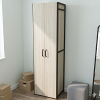 Шкаф Гардероб Уни секция 6 серии Конект Ferrum-decor 220x60x50см Черный металл ДСП Дуб Сонома 16 мм (FRD-104573)