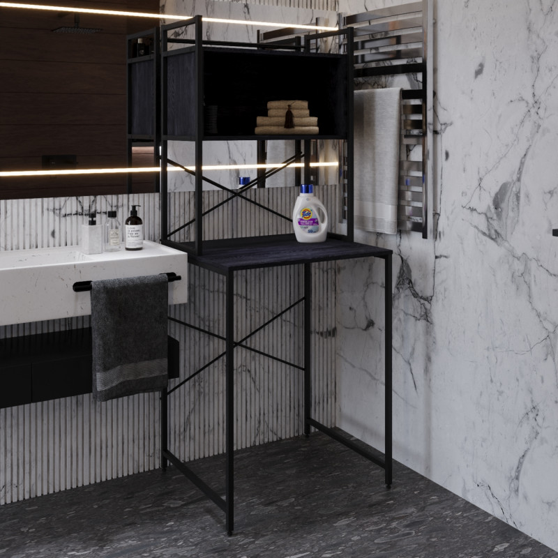Стелаж-полиця Бафрум 403 Ferrum-decor для пральної машини 178x70,5x60,5 Чорний метал ДСП Каштан Арвадонна 16 мм (FRD-107595)