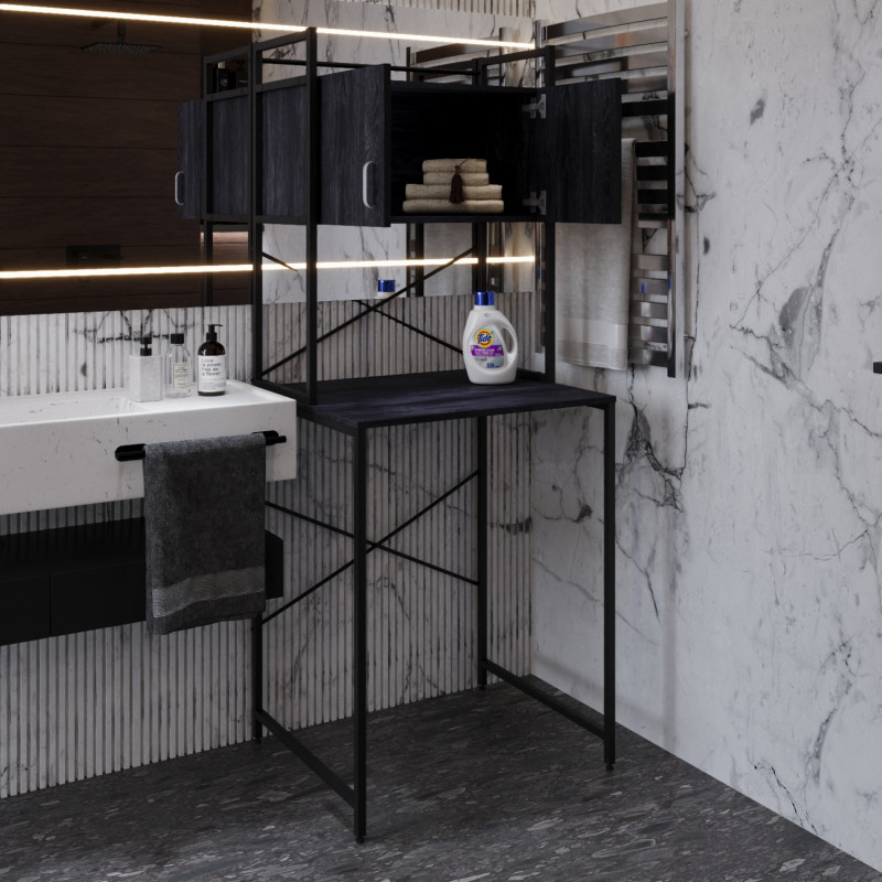 Стелаж-полиця Бафрум 404 Ferrum-decor для пральної машини 178x70,5x60,5 Чорний метал ДСП Каштан Арвадонна 16 мм (FRD-107605)