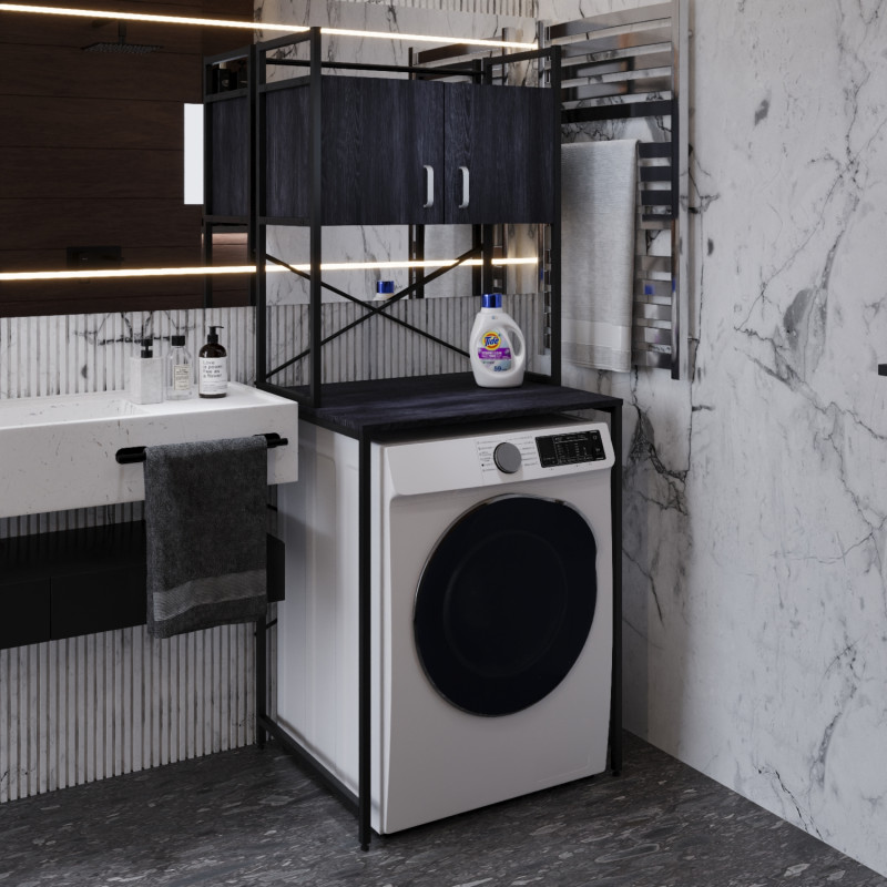 Стелаж-полиця Бафрум 404 Ferrum-decor для пральної машини 178x70,5x60,5 Чорний метал ДСП Каштан Арвадонна 16 мм (FRD-107605)