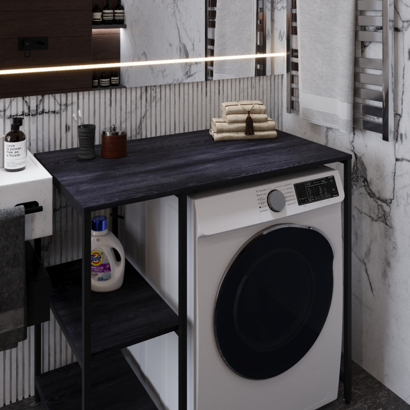 Стелаж-полиця Бафрум 405 Ferrum-decor для пральної машини 90x101x60,5 Чорний метал ДСП Каштан Арвадонна 16 мм (FRD-107615)
