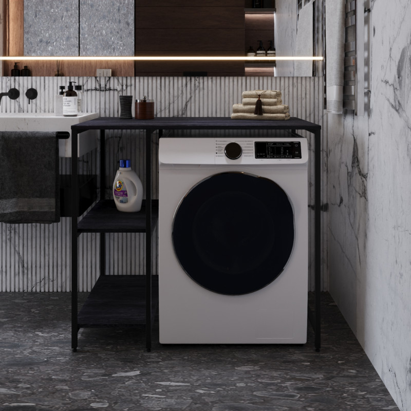 Стелаж-полиця Бафрум 405 Ferrum-decor для пральної машини 90x101x60,5 Чорний метал ДСП Каштан Арвадонна 16 мм (FRD-107615)