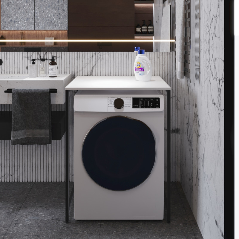 Стелаж-полиця Бафрум 401 Ferrum-decor для пральної машини 90x70,5x60,5 Чорний метал ДСП Білий 16 мм (FRD-107355)
