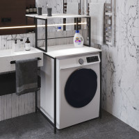 Стелаж-полиця Бафрум 402 Ferrum-decor для пральної машини 133,5x70,5x60,5 Чорний метал ДСП Білий 16 мм (FRD-107365)