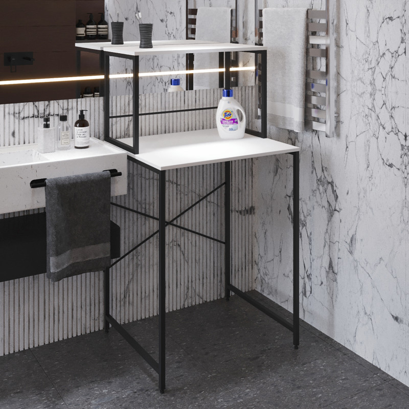 Стелаж-полиця Бафрум 402 Ferrum-decor для пральної машини 133,5x70,5x60,5 Чорний метал ДСП Білий 16 мм (FRD-107365)
