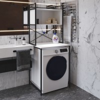 Стелаж-полиця Бафрум 403 Ferrum-decor для пральної машини 178x70,5x60,5 Чорний метал ДСП Білий 16 мм (FRD-107375)