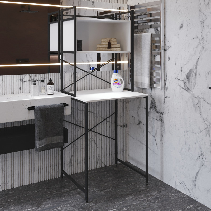 Стелаж-полиця Бафрум 403 Ferrum-decor для пральної машини 178x70,5x60,5 Чорний метал ДСП Білий 16 мм (FRD-107375)