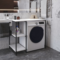 Стеллаж полка Бафрум 405 Ferrum-decor для стиральной машины 90x101x60,5 Черный металл ДСП Белый 16 мм (FRD-107395)