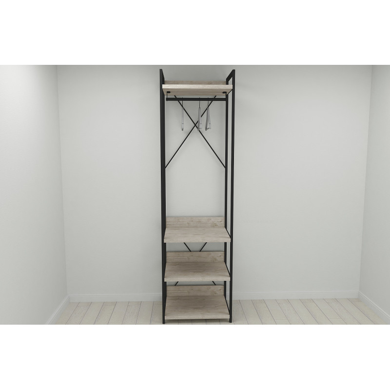 Шафа Гардероб Уні секція 3 серії Конект Ferrum-decor 220x60x50 см Чорний метал ДСП Дуб Сан-Марино 32 мм (FRD-106885)