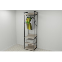 Шафа Гардероб Уні секція 3 серії Конект Ferrum-decor 220x60x50 см Чорний метал ДСП Дуб Сан-Марино 32 мм (FRD-106885)