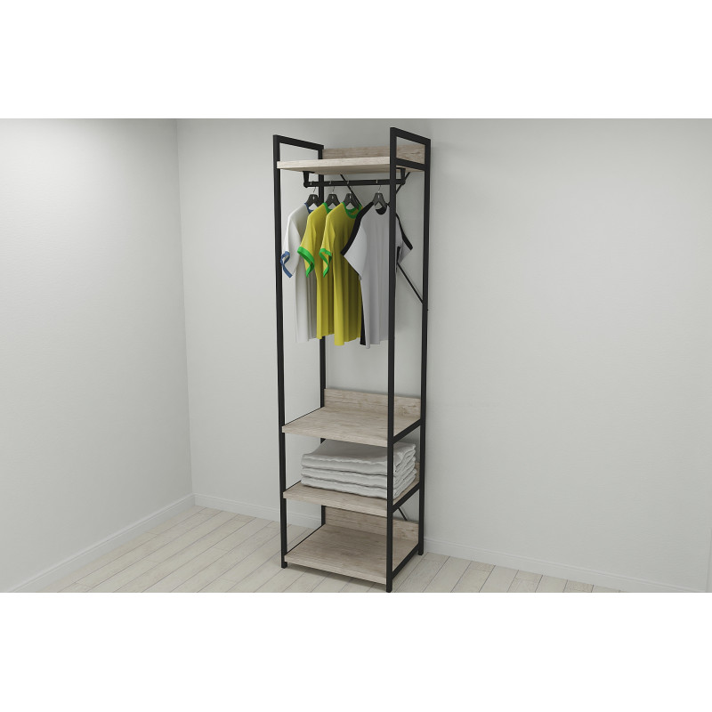 Шафа Гардероб Уні секція 3 серії Конект Ferrum-decor 220x60x50 см Чорний метал ДСП Дуб Сан-Марино 32 мм (FRD-106885)