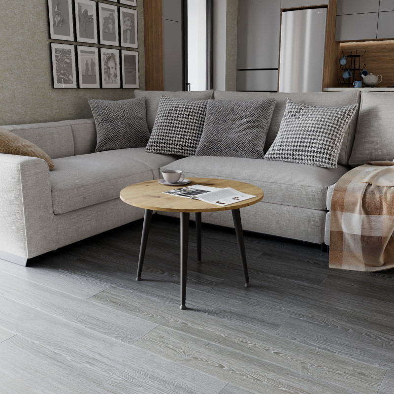 Журнальний круглий стіл OPTIMA 2 ніжки конусні Ferrum-decor 450x670x670 Чорний метал ДСП Дуб Артизан 16 мм (FRD-107475)