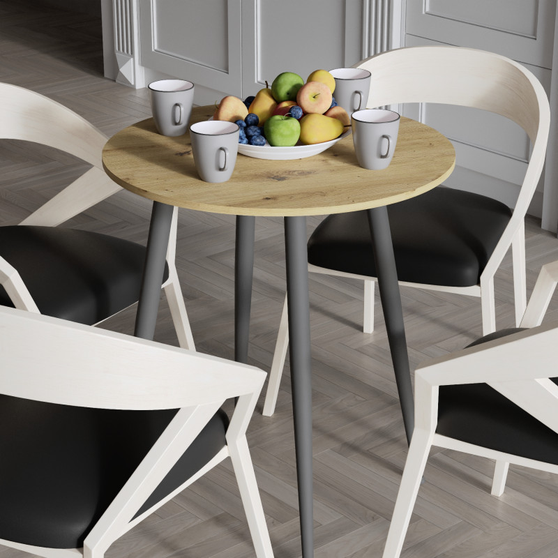 Круглий стіл OPTIMA 4 ніжки конусні Ferrum-decor 750x670x670 Чорний метал ДСП Дуб Артизан 16 мм (FRD-107455)