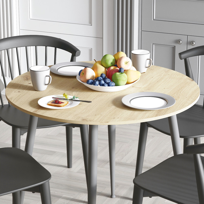 Круглий стіл OPTIMA 5 ніжки конусні Ferrum-decor 750x900x900 Чорний метал ДСП Дуб Артизан 16 мм (FRD-107485)