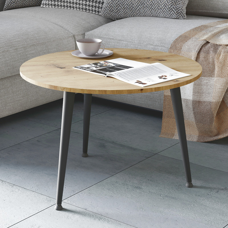 Журнальний круглий стіл OPTIMA 1 ніжки конусні Ferrum-decor 450x670x670 Чорний метал ДСП Дуб Артизан 16 мм (FRD-107465)