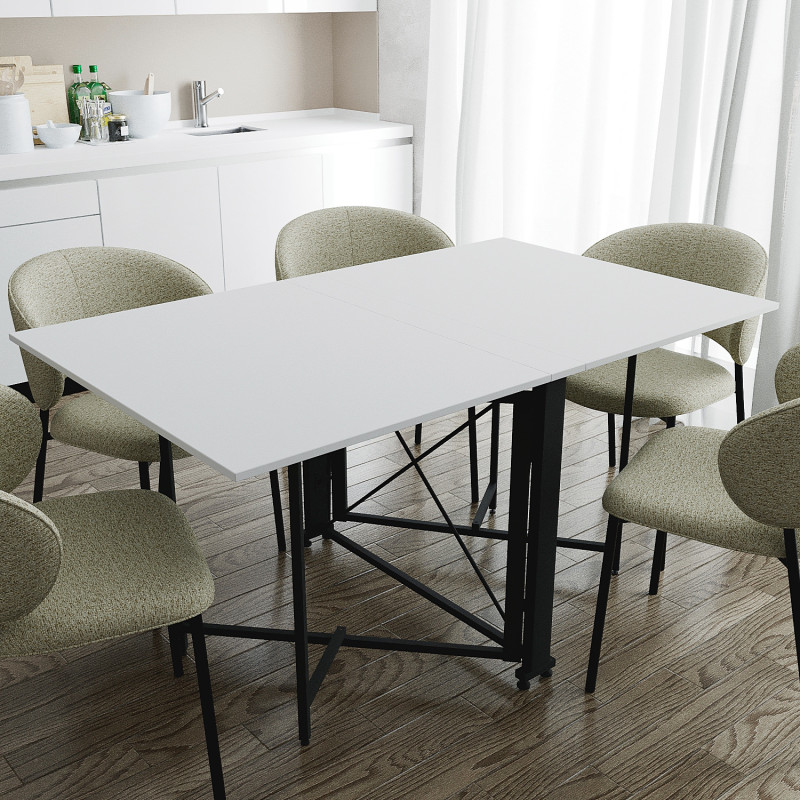 Обідній стіл трансформер книжка Оріон Pro Ferrum-decor 75x152x90 Чорний метал ДСП Білий 16 мм (FRD-107405)