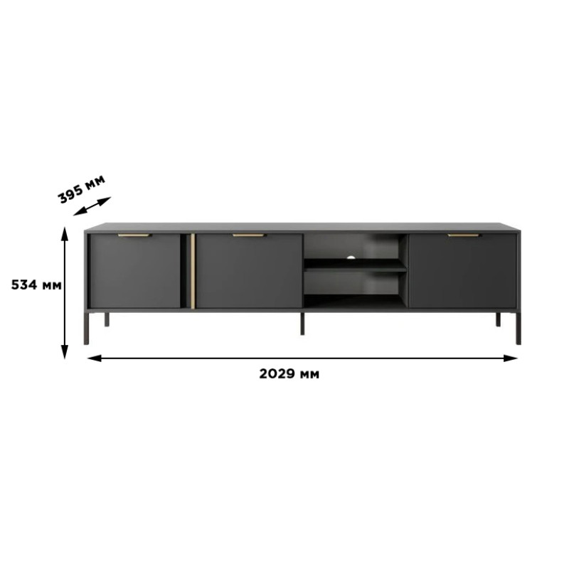 Тумба під телевізор Perfect Home Clars 3D 202,9х53,4х39,5 Антрацит (PFH-091024)