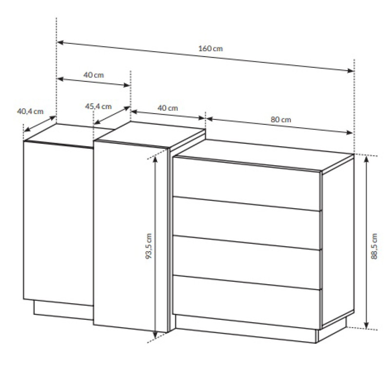 Комод Perfect Home Cube 2D4S/160 160x93,5x45,4 Білий/Дуб крафт золотий (PFH-091040)