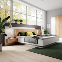 Двоспальне каркасне ліжко з приліжковими тумбами Perfect Home Cube 160 264,4x218,2x102 Білий/Дуб крафт золотий (PFH-091046)