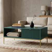Журнальний стіл Perfect Home Nova з 2 шухлядами та золотими ніжками L104 104х46х68 см Лабрадор (PFH-091494)
