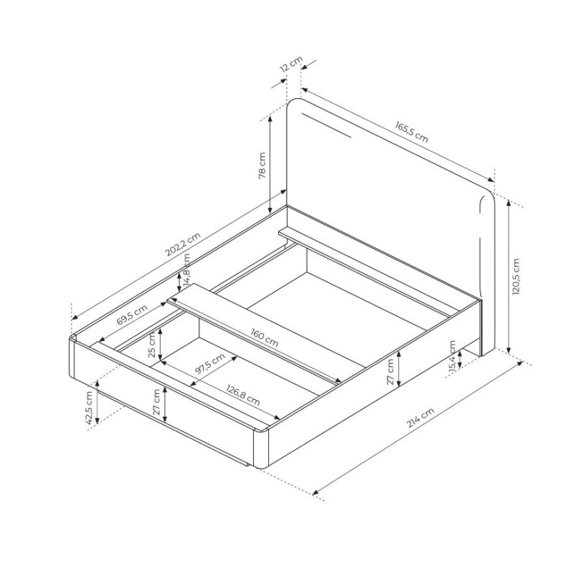 Двоспальне каркасне ліжко Perfect Home Lante 160 214x165,5x120,5 Бежевий (PFH-091125)
