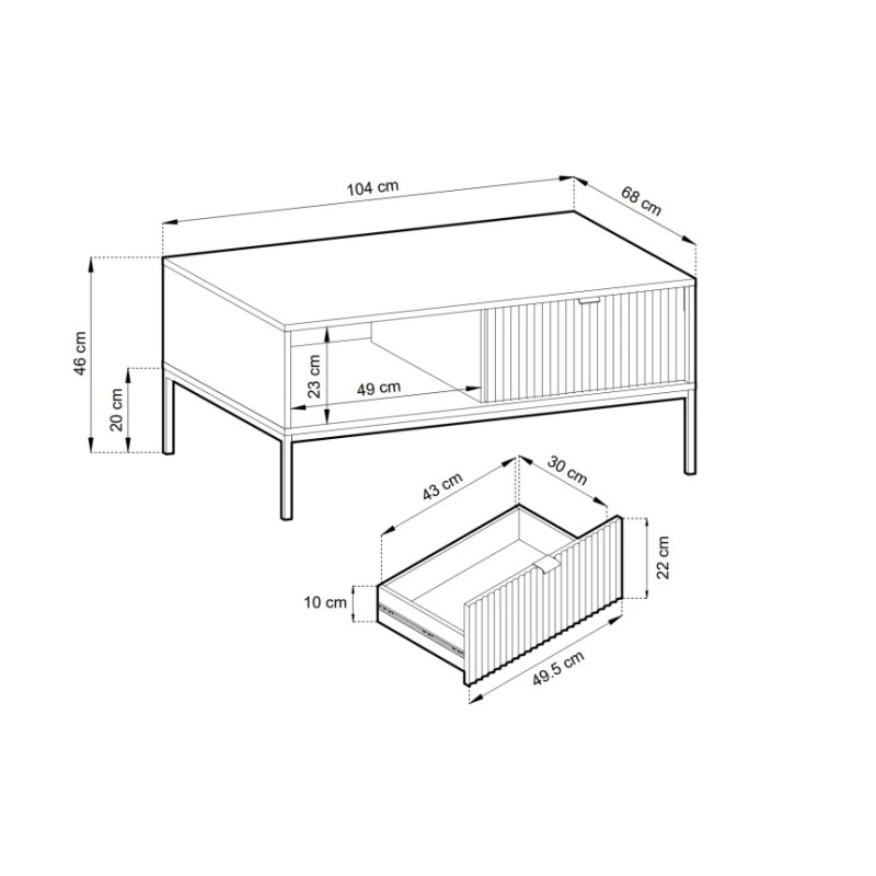 Журнальний стіл Perfect Home Nova з 2 шухлядами та золотими ніжками L104 104х46х68 см Лабрадор (PFH-091494)