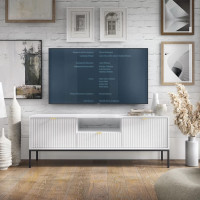 Тумба під телевізор з телескопічними напрямними Perfect Home Nova RTV154 2D1S 168х56х39 Білий (чорні ніжки) (PFH-091225)