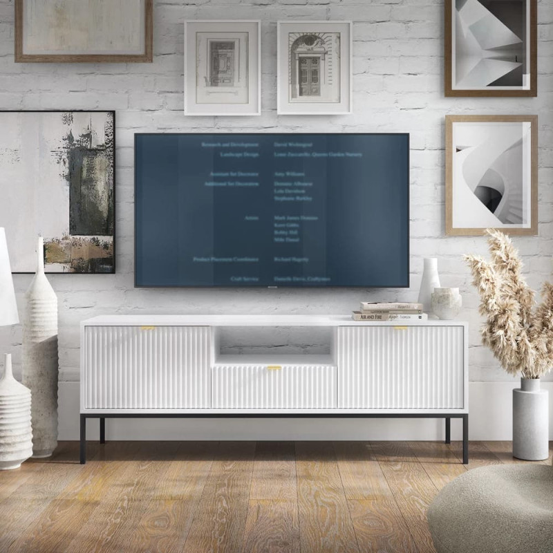 Тумба під телевізор з телескопічними напрямними Perfect Home Nova RTV154 2D1S 168х56х39 Білий (чорні ніжки) (PFH-091225)