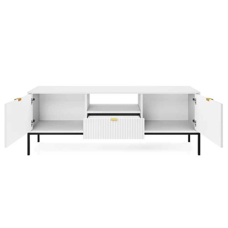 Тумба під телевізор з телескопічними напрямними Perfect Home Nova RTV154 2D1S 168х56х39 Білий (чорні ніжки) (PFH-091225)
