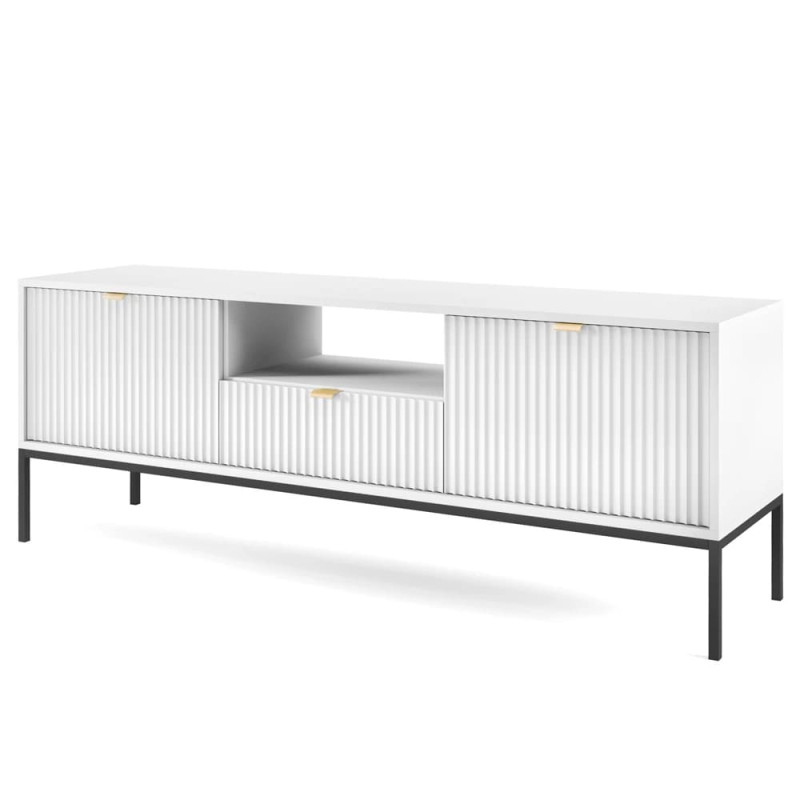 Тумба під телевізор з телескопічними напрямними Perfect Home Nova RTV154 2D1S 168х56х39 Білий (чорні ніжки) (PFH-091225)