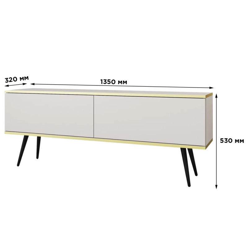 Тумба під телевізор Perfect Home Oro RTV135 2D 135х53х32 Білий (чорні ніжки) (PFH-091324)