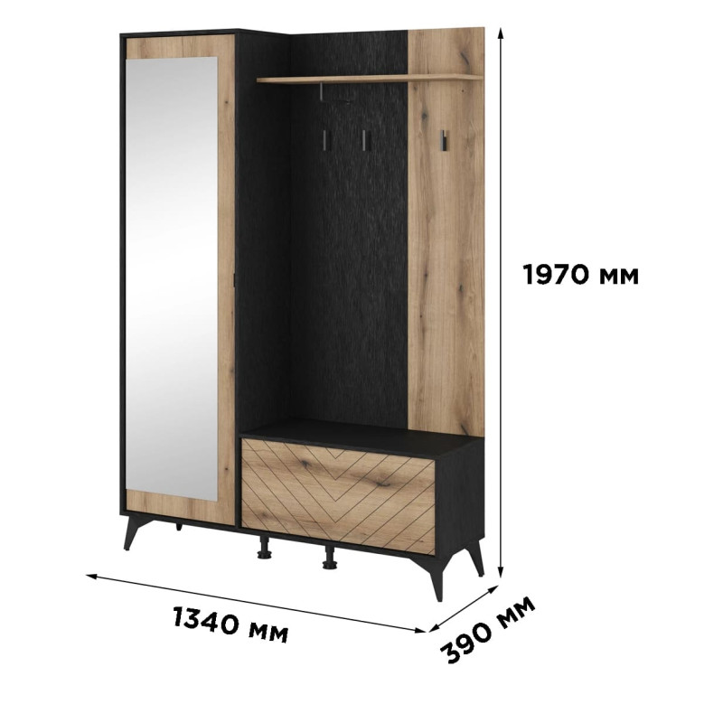 Передпокій Perfect Home Diamond 134x197x39 Чорний/Дуб евок (PFH-091302)