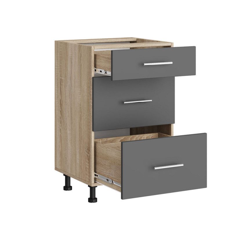 Кухонний модуль 3 шуляди Оптіма Низ Н87-500 Дуб Сонома/Графіт (без стільниці) 500х461х820 мм (EVR-074097)