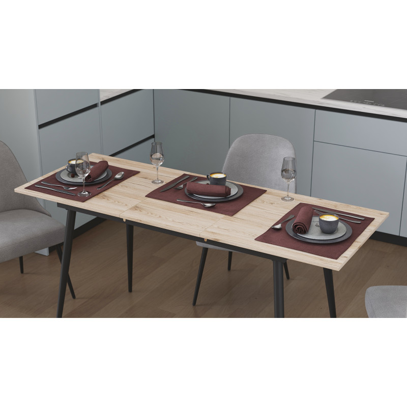 Стол кухонный раскладной Данди на конусных ногах Ferrum-decor 75x120 160)x70 Черный металл ДСП Дуб Сан-Марино 16 мм (FRD-106782)