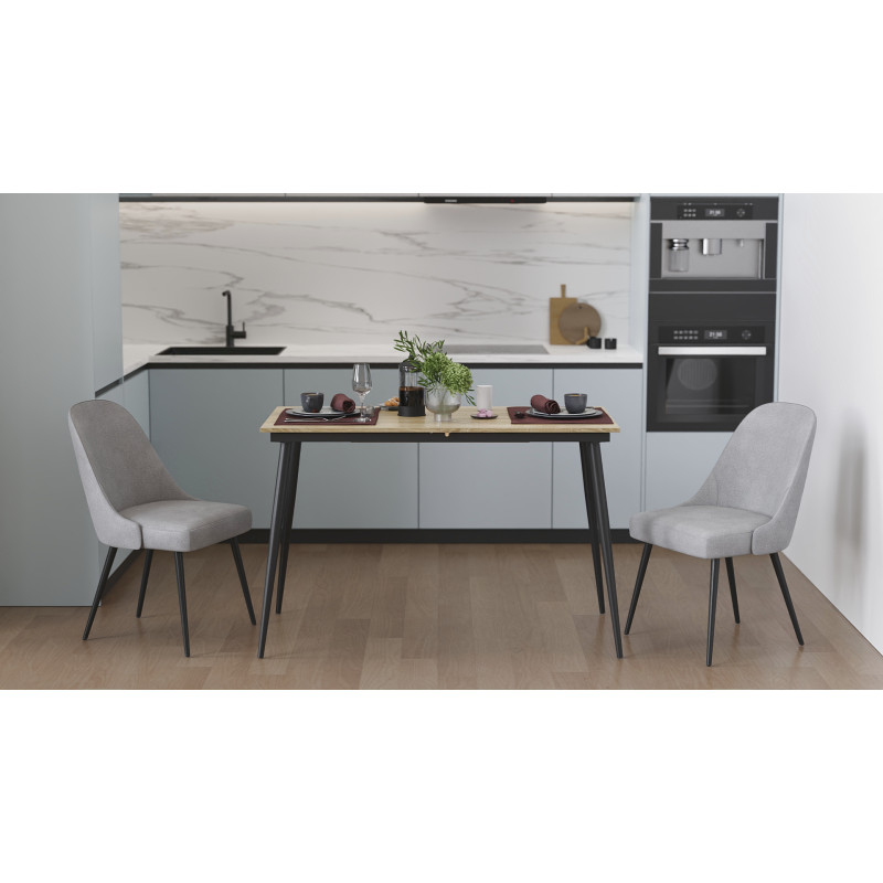 Стол кухонный раскладной Данди на конусных ногах Ferrum-decor 75x120 160)x60 Черный металл ДСП Дуб Сонома 16 мм (FRD-106772)