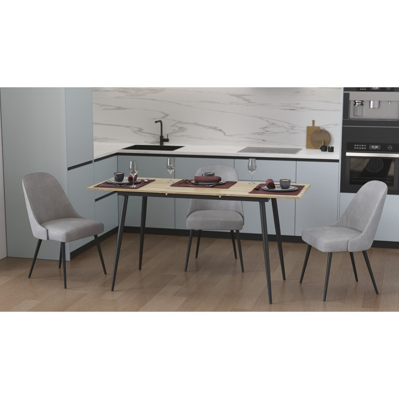 Стол кухонный раскладной Данди на конусных ногах Ferrum-decor 75x120 160)x60 Черный металл ДСП Дуб Сонома 16 мм (FRD-106772)