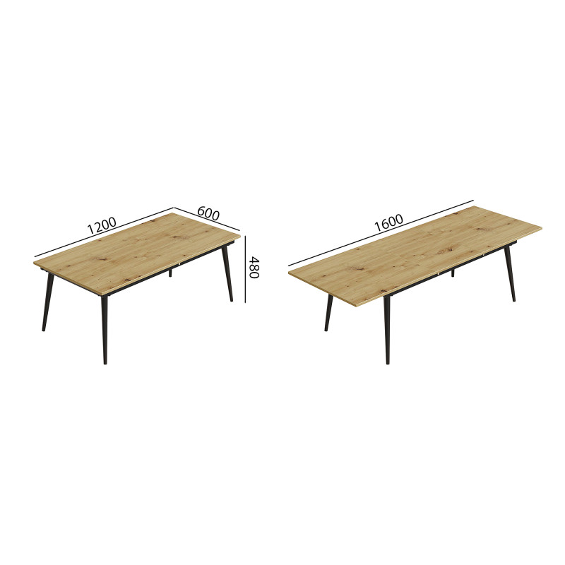 Стіл трансформер журнальний Dandi Small Ferrum-decor 45x120 160)x60 Чорний метал ДСП Дуб Артизан 16 мм (FRD-106792)